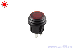 Выключатель-кнопка ASW-29 12В-20А, 24В-10А OFF-ON (2-х поз.) красный светод.индик., с фиксацией IP56