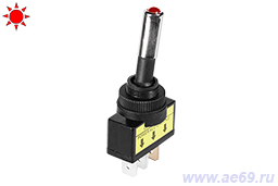 Выключатель-тумблер ASW-15D ON-OFF(2-х поз.) 12В-20А, красный светодиодный индикатор