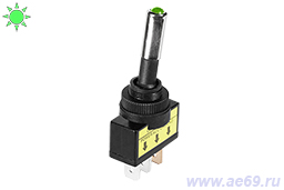 Выключатель-тумблер ASW-15D ON-OFF(2-х поз.) 12В-20А, зелёный светодиодный индикатор
