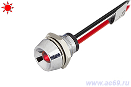 Лампа индикаторная SCI R9-34LR 12В светодиодная ф5мм, в хромированном латуном корпусе, с проводом, красная