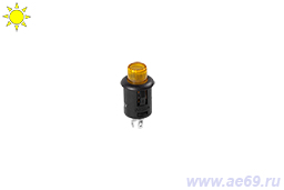 Выключатель-кнопка SCI R13-548CL 12В 6А OFF-ON (2-х поз.) жёлтый светодиод.индик., без фиксации