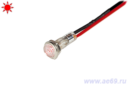 Лампа индикаторная SCI R9-79LR 12/24В светодиодная ф5мм, в хромированном  корпусе, с проводом, красная