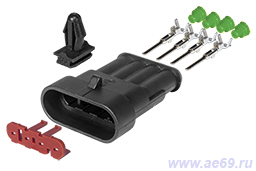 Колодка соединит.  4 конт. 1,5мм штырь герм.IP66/67(к-кт с клеммами и уплотн. под 0,35-0,50мм кв.)