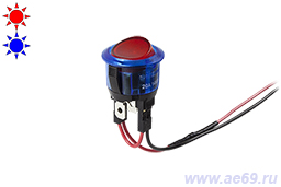 Выключатель-клавиша SCI R13-112BH-02-W1U 12В 20А с индикацией и подсветкой (красный клавиша/синий корпус)