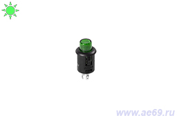 Выключатель-кнопка SCI R13-548DL 12В 6А ON-OFF (2-х поз.) зелёный светодиод.индик., с фиксацией