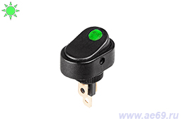 Выключатель-клавиша ASW-20D-2A ON-OFF(2-х поз.) 12В-30А, зелёный ламповый индикатор